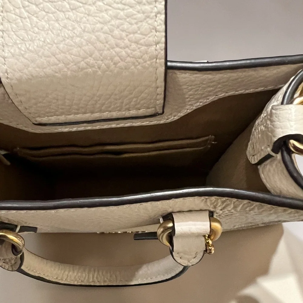 Coach North South Mini Tote Women Small White Excellent Pebbled‎ Leather Bag